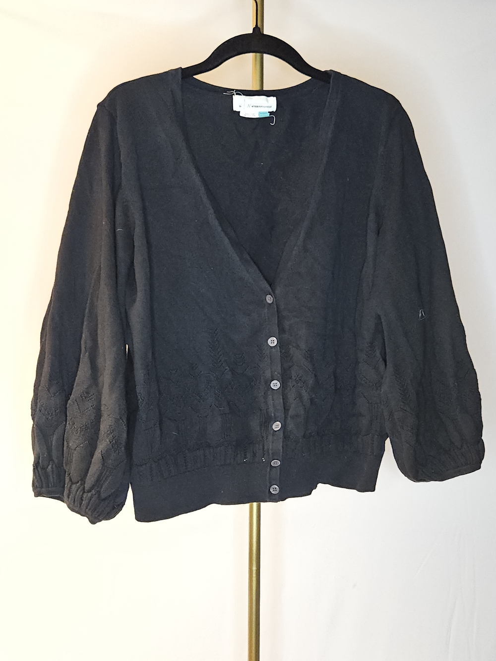 Anthropologie Dame Pointelle Balloon Sleeve V-Neck Cardigan